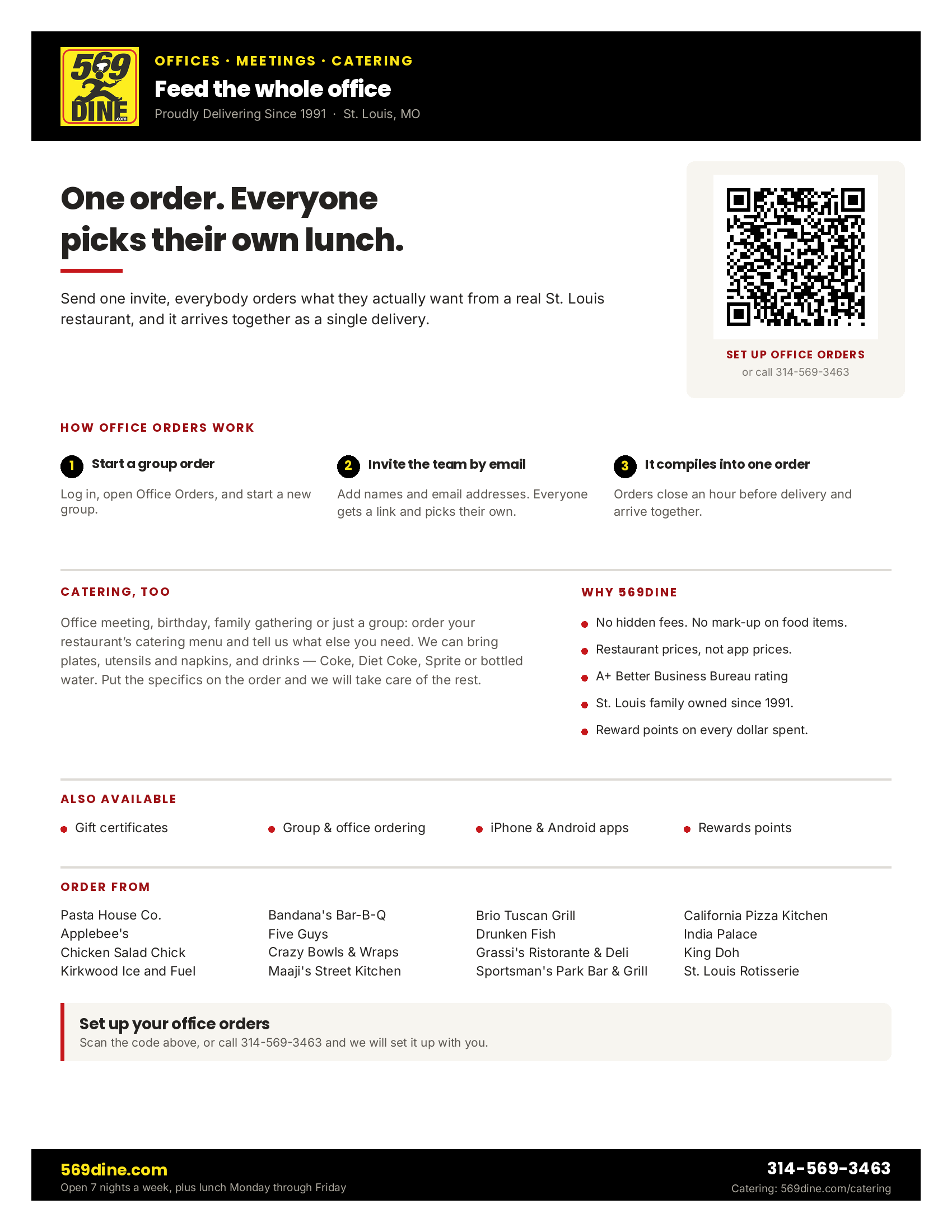 Office and catering order sheet designed for 569 Dine in St. Louis