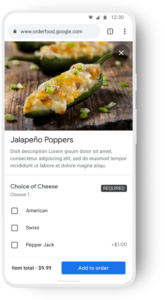 Food Details - Google Ordering