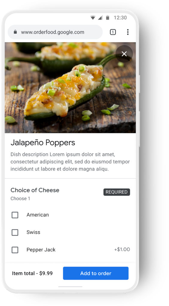 Google Ordering Poppers Food Details - Google Ordering